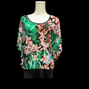 Tropical Floral Print Top w/ Butterfly Sleeves
